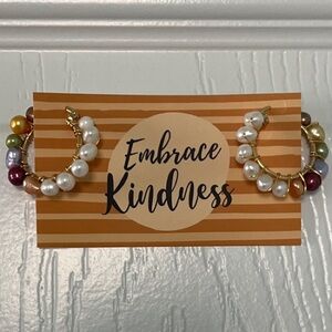 Pearl Beaded Hoop Earrings with Multicolor Accents